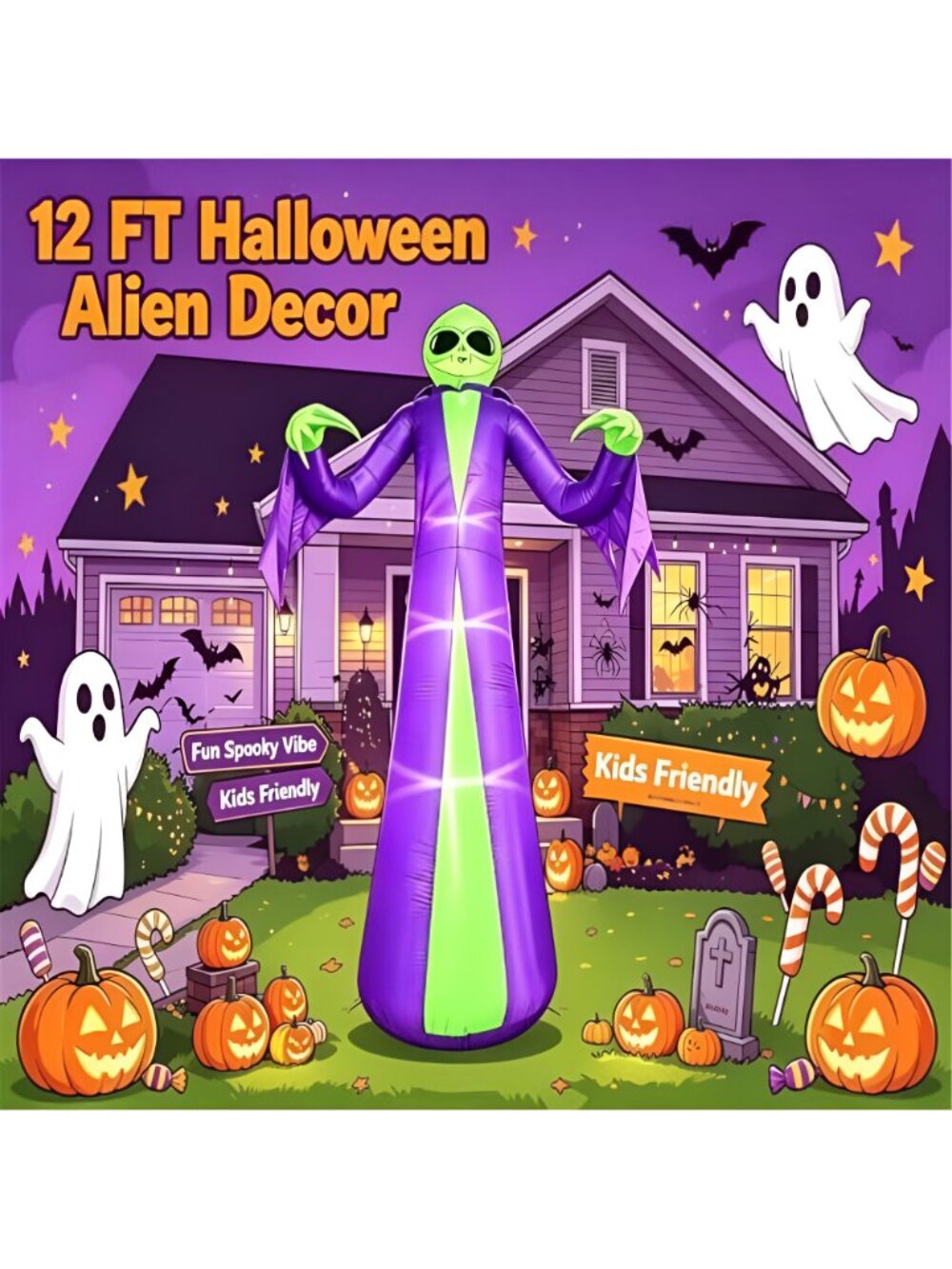 12 FT Halloween Inflatable Alien Reaper Ghost Outdoor Decoration - Picture 5 of 6